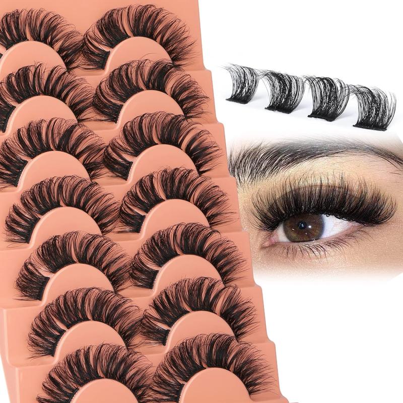 Fluffy Volumized False Eyelashes, 7 Pairs Faux Cluster Lashes, Natural Curling Eye Makeup Strip Lashes, Full Volume Eyelash for Eye Makeup Enhancement, Christmas Gift