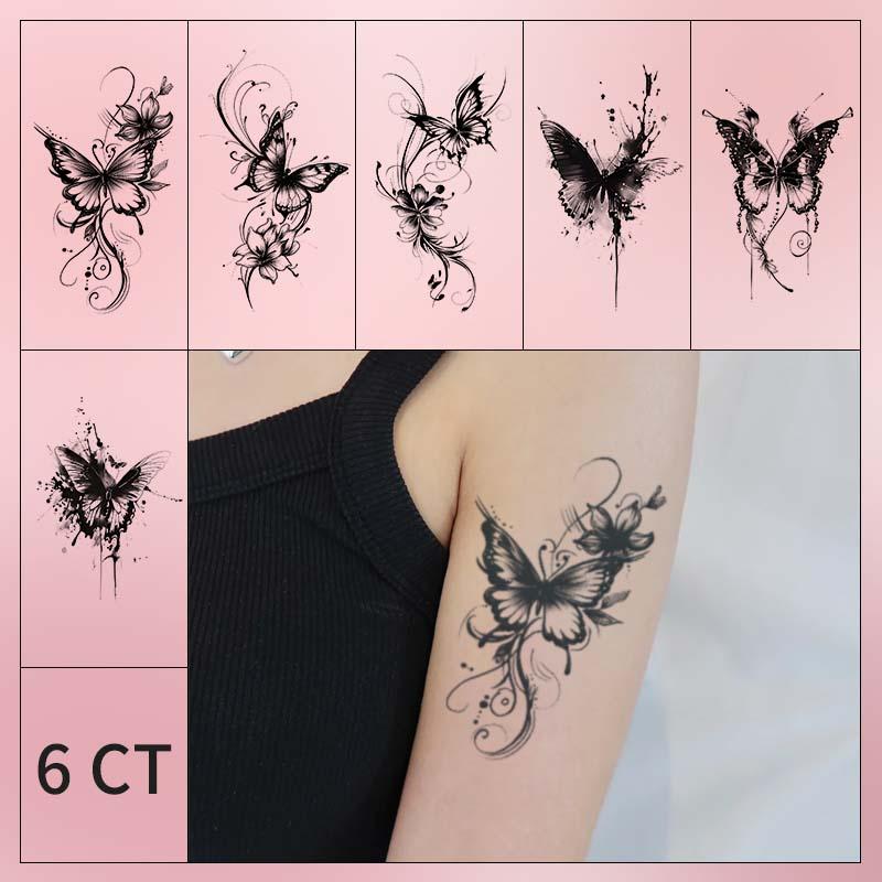 Butterfly Pattern Temporary Tattoo Sticker, 6 Counts set Realistic Fake Tattoo Sticker, Body Art Sticker for Women & Girls