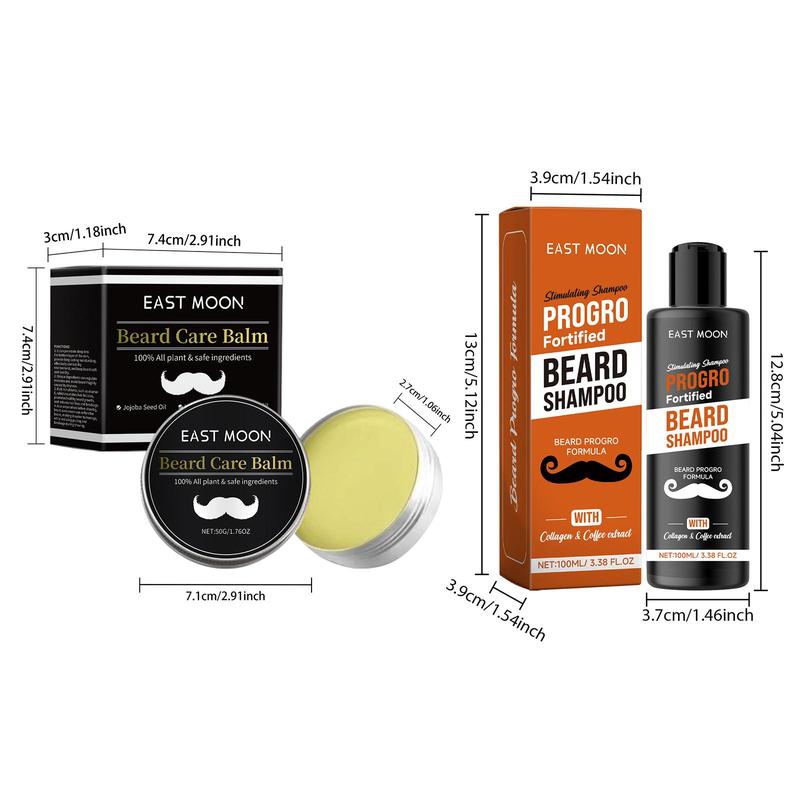 Men's Beard Care Shampoo & Beard Balm Set, 2 Counts set Gentle Cleaning & Moisturizing Beard Products, Beard Care Product for Men