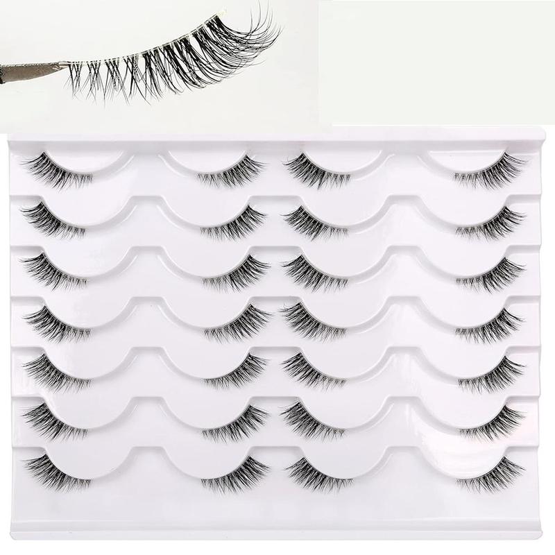 Half False Eyelashes with Clear Band, 14 Pairs Wispy Cat Eye Self Grafting Curl Eyelashes, Eye Makeup Enhancement False Eyelashes for Women & Girls, Christmas Gift