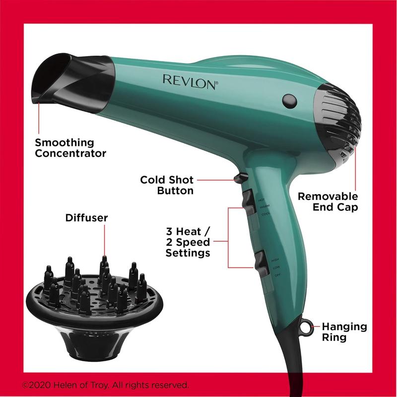 Volume Enhancing Hair Dryer with Diffuser | Volume Curls & Body Styling | 1875W Hair Dryer with Ionic Technology for Salon-like Looks and Less Frizz (Green)