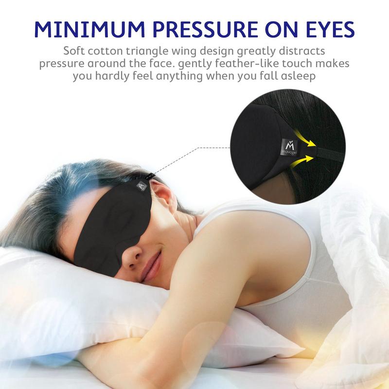 Cotton Sleep Mask – Updated Light-Blocking Design, Soft & Comfortable Eye Mask for Men & Women, Includes Travel Pouch (Black)