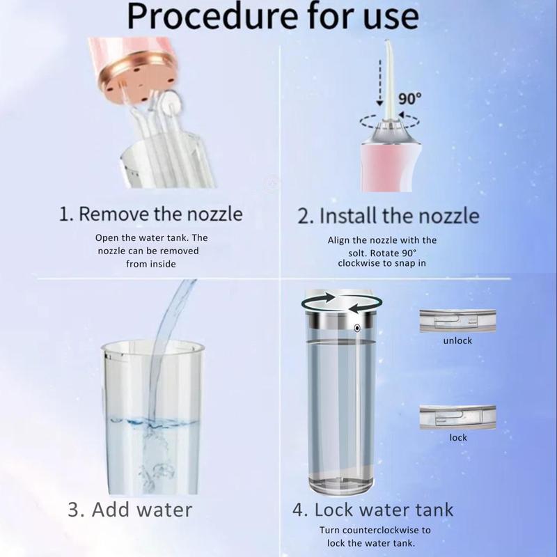 Rechargeable Water Flosser, Portable Oral Irrigator with 4 Counts Jet Tips, Waterproof Teeth Cleaner, 3 Modes Teeth Cleaning Tool for Home & Travel, Christmas Gift