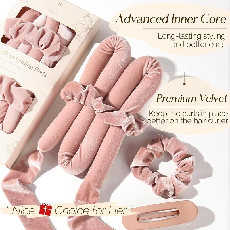 Heatless  Curler, No Heat  Curlers to Sleep in, Soft Ribbon Wrap for Long HairOvernight Satin Heatless Curling Set with  Scrunchies Clip, for All  Types