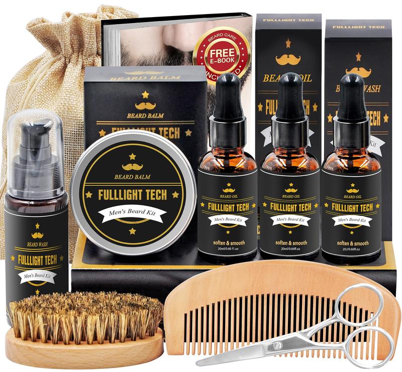 Beard Kit for Men Grooming & Care W Beard Wash Shampoo,3 Packs Beard Oil,Beard Balm Leave-in Conditioner,Beard Comb,Beard Brush,Beard Scissor,Beard Grooming Kit Gifts for Men Husband Silicone Free Hair Care Storage Comfort