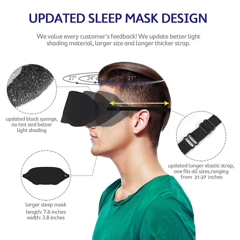 Cotton Sleep Mask – Updated Light-Blocking Design, Soft & Comfortable Eye Mask for Men & Women, Includes Travel Pouch (Black)