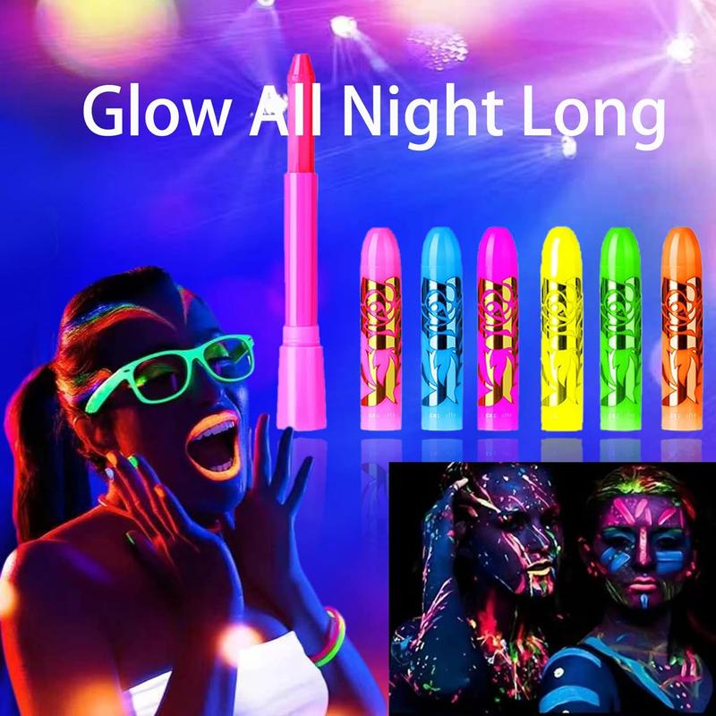 Glow Face Body Paint, Glow In The Dark Under UV Black Light Sticks Makeup Neon Face Painting Kits for Adult Halloween Festival Accessory Glow Party Supplies