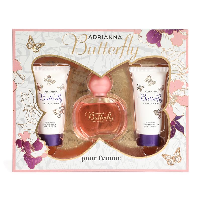 Adrianna Butterfly Spray Perfume for Women 3 Piece Set With Body Lotion and Shower Gel