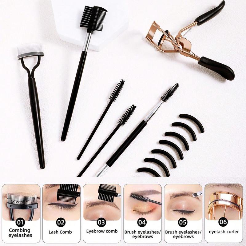 Eyelash & Eyebrow Makeup Tool Kit, 16pcs set Eyelash Curler & Eyebrow Brush & Eyelash Comb & Silicone Pad, Professional Makeup Tools for Women, Makeup Set, Makeup Products, Christmas Gift