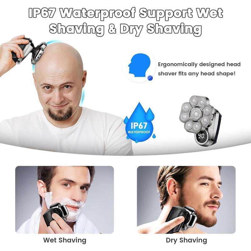 9D  Shavers for Bald Men, Upgraded 6-in-1 Mens  Kit, Detachable Bald  Shavers for Men, Wet Dry LED Display, Travel Lock Electric Razor for Men with Type-C Charge