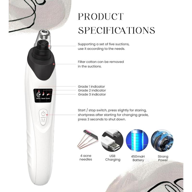 Gorgeous 2024 Newest Blackhead Remover Pore Vacuum! Facial Pore Cleaner with 5 Suction Powers and 5 Probes. USB Rechargeable Blackhead Vacuum Kit. Electric Acne Extractor Tool for Adults. Black. Upgrade Your Skin Care in 2024. On-Trend Beauty Tool.