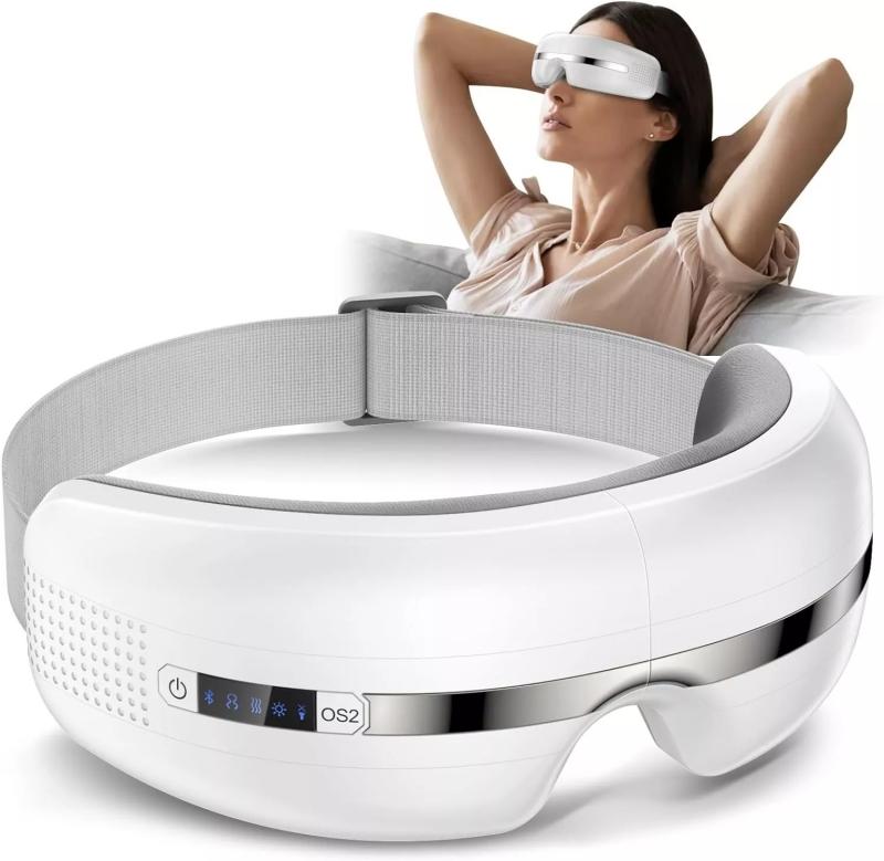 Nadie Eye Massager Smart Eye Massager with Heat Heated Eye Mask Massages Eye Muscles with Bluetooth Music Eye Massager with 5 Massage Modes and Vibration for Eye Strain Dry Eyes Migraines (White)