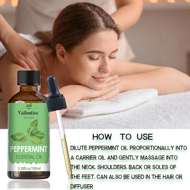 Vailontiss Peppermint Essential Oil, Large Capacity Pure Peppermint Essential Oil, Premium Quality, Includes A Dropper, Suitable for Facial and Body Skincare, Facial Care, Body Care, Nail Care, Hair Care and Eyelash Care, Ideal for Use in Spas, Yoga