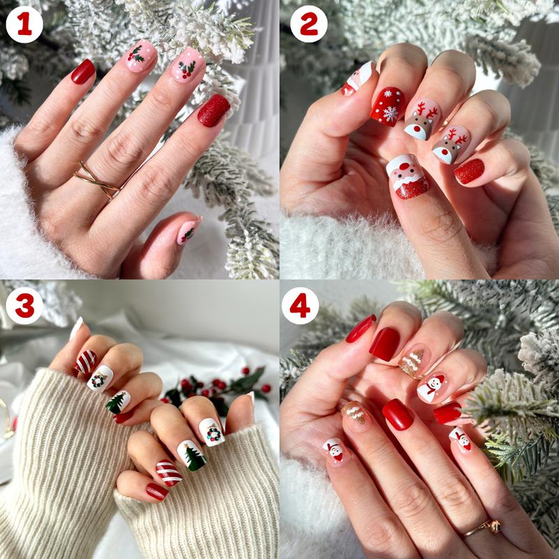 Hotpress Nailco Christmas Press On Nails - 24 Sizes Set with Application Kit