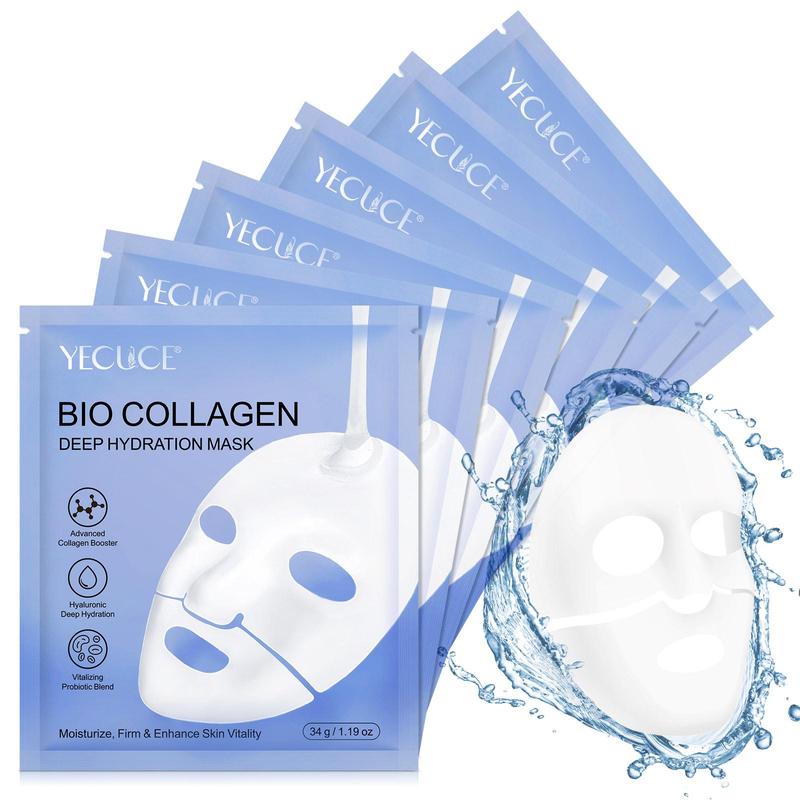 YECUCE Collagen Mask 6 Counts box, Deep Collagen Energy Boosting Mask, Rich in Marine Collagen, Small Molecule Collagen, Sheet Mask, Sleep Mask, Moisturizing, Brightening Skin, Tighten Skin, Tender Skin, Suitable for Most Skin Types