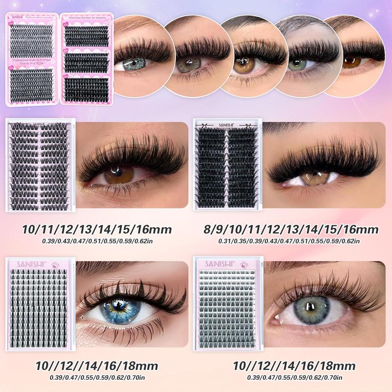 Eyelash Extension Kit, 1 Set Including 5 Boxes Cluster Lashes & Eyelash Bond & Tweezers & Eyelash Remover & Eyelash Curler, Suitable for Home & Travel