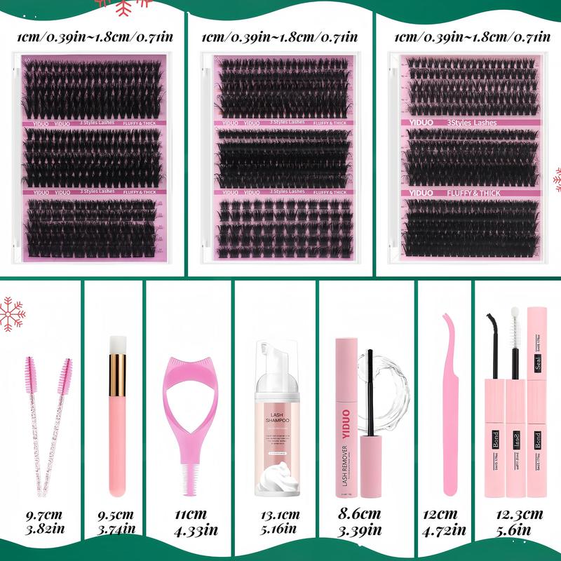 DIY Lash Kit, 1 Set Individual False Eyelashes with Lash Glue & Lash Remover & Tweezers & Brush & Headband & Wristbands, Eye Makeup Enhancement Tool for Women & Girls