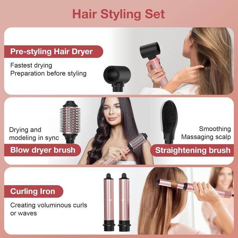 Hair Dryer Brush, 5 in 1 Blow Dryer Brush with Negative Ion, Detachable and Interchangeable Brush Blow Dryer for Straightening Curling Drying Combing Scalp Massage Styling, Hot Air Brush with Glove