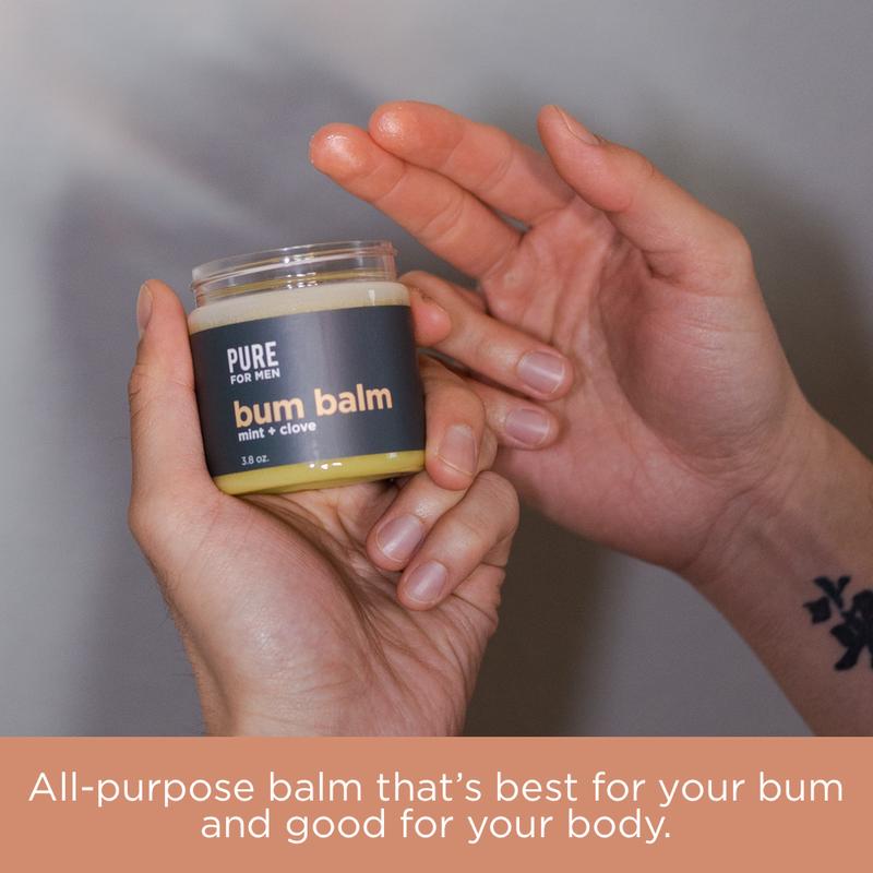 Bum Balm | Pure for Men | Raw Lotion for Men | All Purpose Skin Hydration and Deodorizing Balm | Raw Shea Butter, Mint and Clove