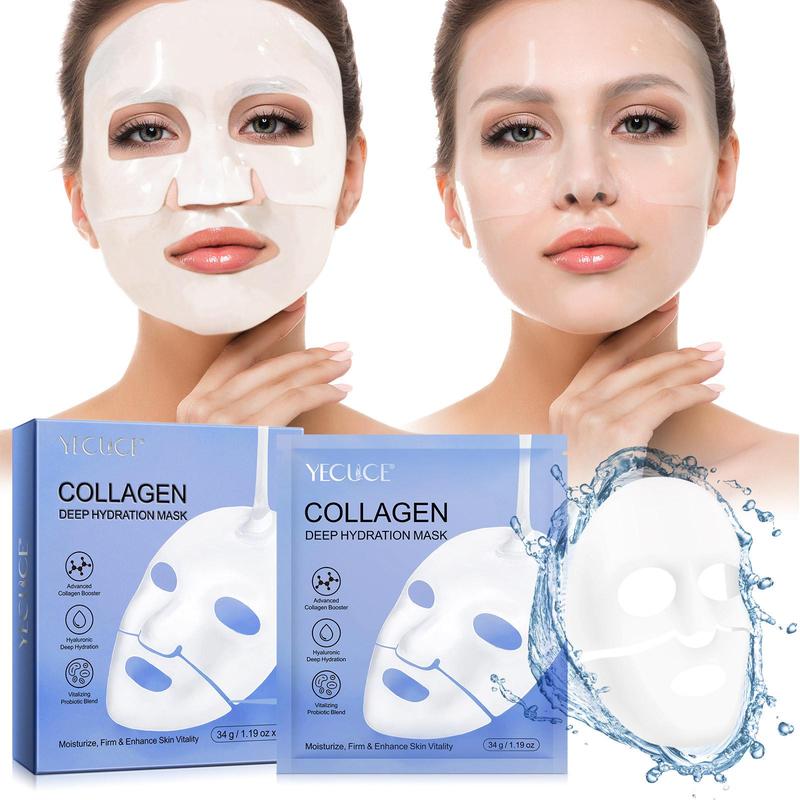 YECUCE Collagen Mask 6 Counts box, Deep Collagen Energy Boosting Mask, Rich in Marine Collagen, Small Molecule Collagen, Sheet Mask, Sleep Mask, Moisturizing, Brightening Skin, Tighten Skin, Tender Skin, Suitable for Most Skin Types