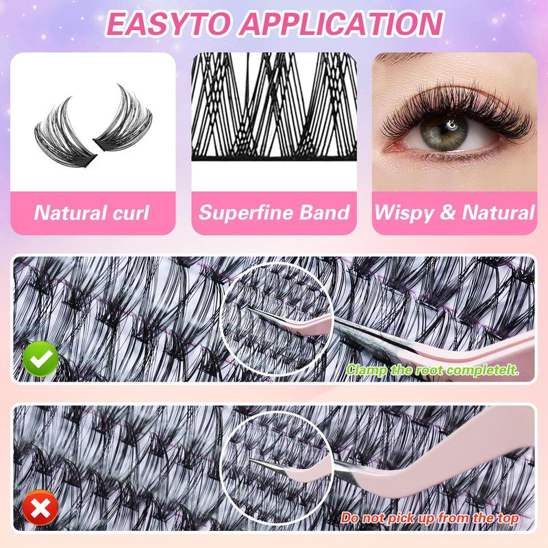 Eyelash Extension Kit, 1 Set Including 5 Boxes Cluster Lashes & Eyelash Bond & Tweezers & Eyelash Remover & Eyelash Curler, Suitable for Home & Travel