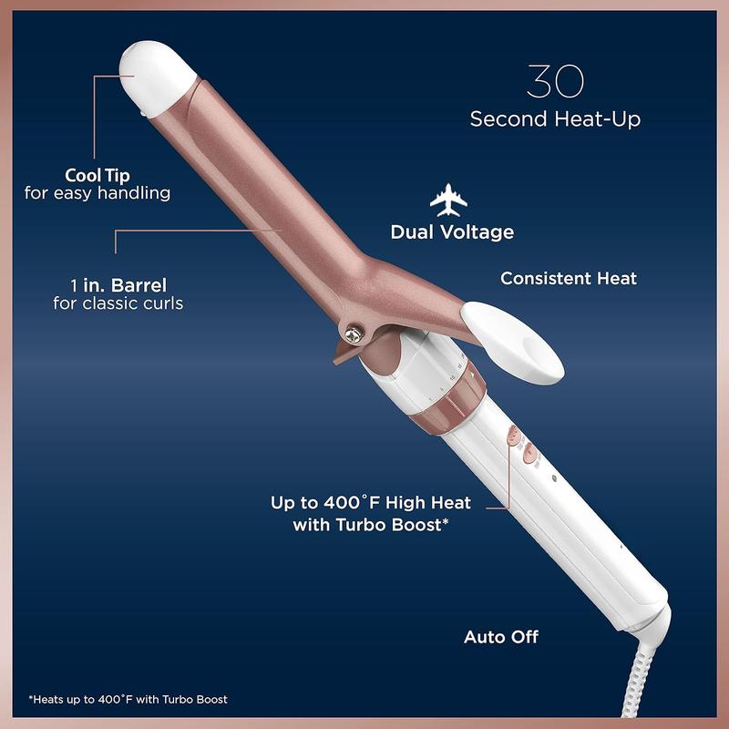 Double Ceramic 1-Inch Curling Iron, 1-inch barrel produces curls – for use on short, medium, and long hair