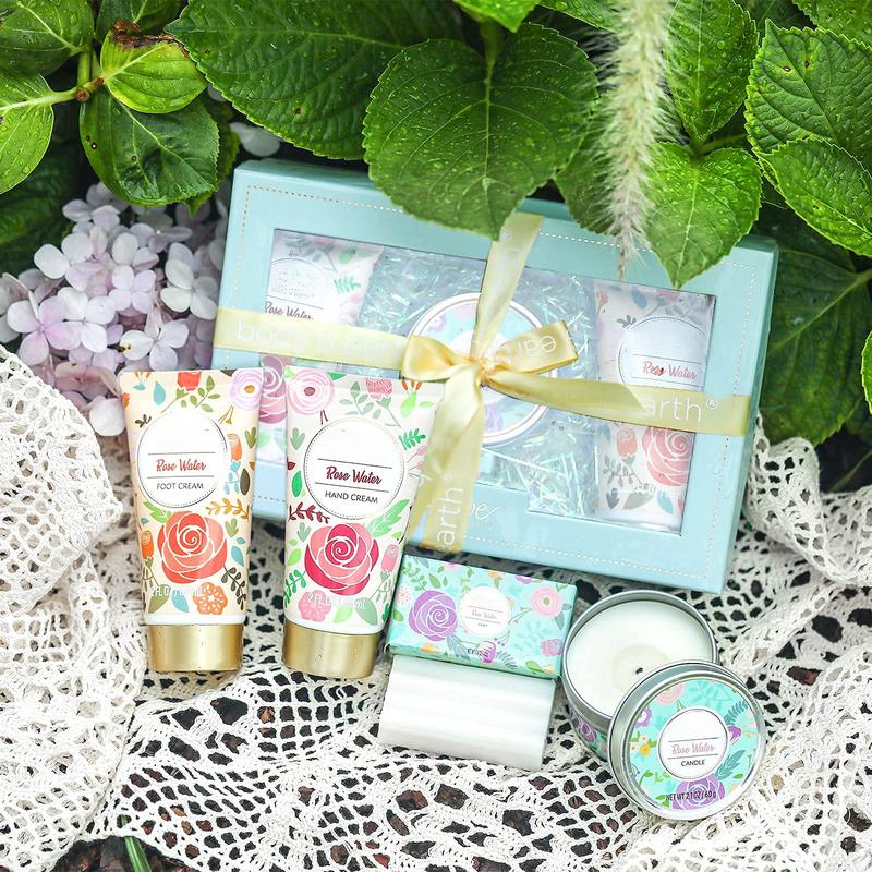 4PC Rose Water Lotion Gift Set: Hand & Foot Cream, Soap, Scented Candle - Body Care for All Skin Types Skin Care Gift Set for Women