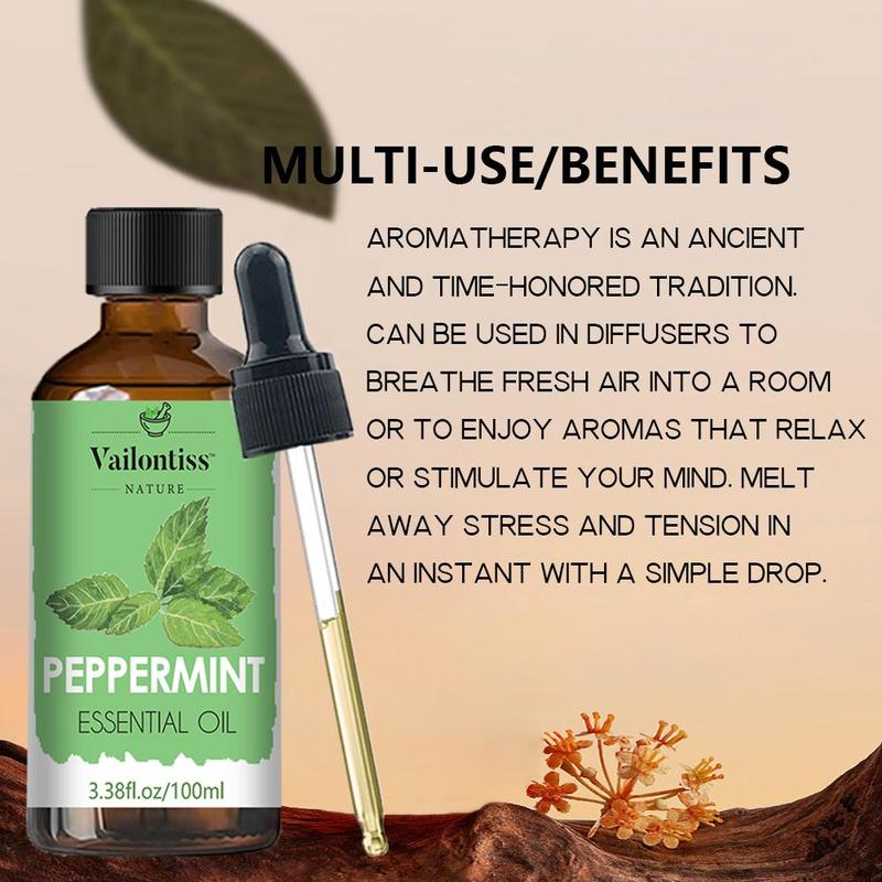 Vailontiss Peppermint Essential Oil, Large Capacity Pure Peppermint Essential Oil, Premium Quality, Includes A Dropper, Suitable for Facial and Body Skincare, Facial Care, Body Care, Nail Care, Hair Care and Eyelash Care, Ideal for Use in Spas, Yoga