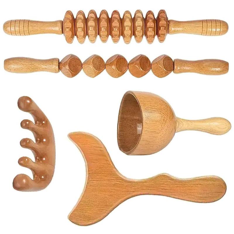 Wooden Massager Set, 6 Counts set Manual Massage Tool for Body Relaxation, Professional Massage Tool for Home & Spa