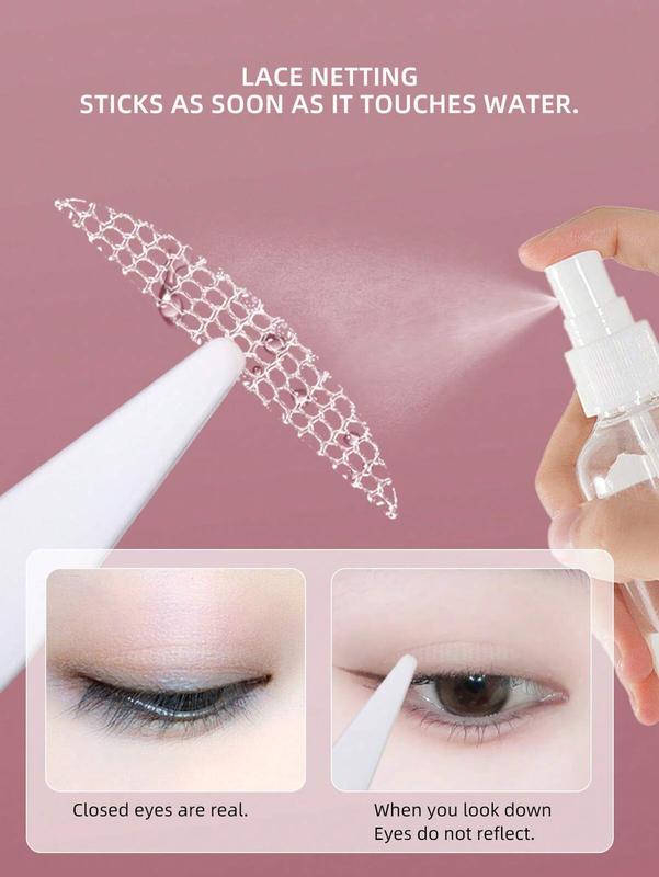 MoFaMeiRen 624pcs Double Eyelid Tape, Invisible Eyelid Tape Lifting Strips & 25ml Spray Bottle, Net Lace Eyelid Stickers, Water-Activated Eyelid Tool For Natural, Traceless, Strong & Long-Lasting Flesh-Coloured Double Eyelids