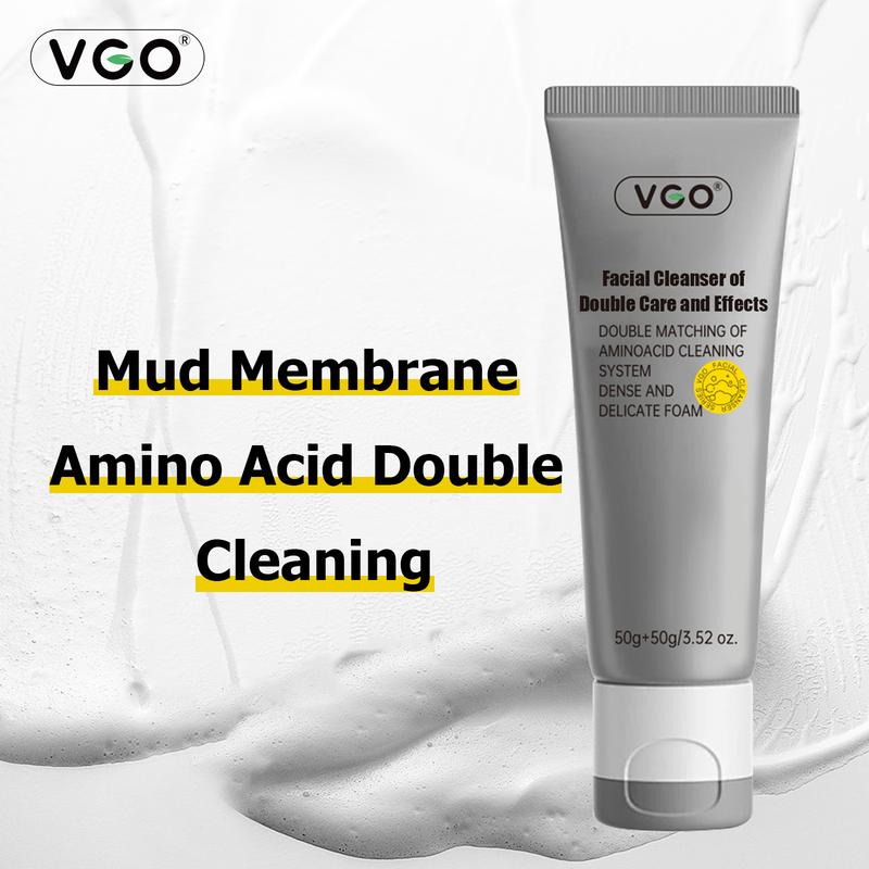 VGO Facial Cleanser of Double Care and Effets 50g All types of skins Cleanse and moisturize-A Cleansing Skincare Gentle Charcoal Coconut Daily Foam Hydrating