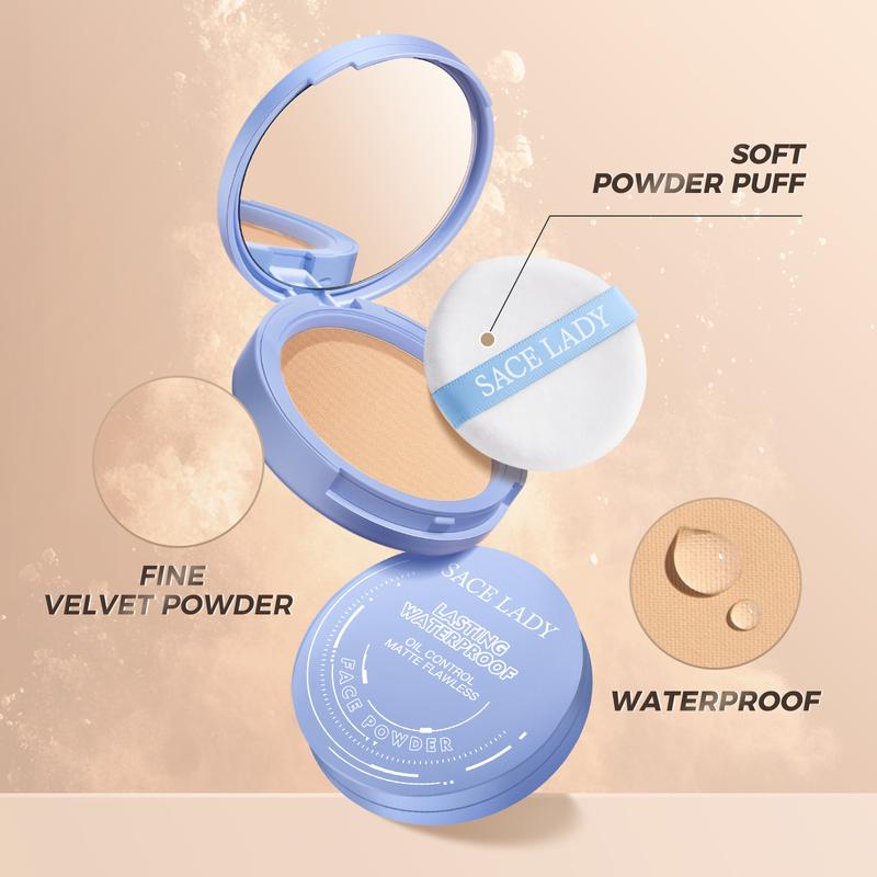 SACE LADY Oil Control Face Powder Waterproof Setting Powder Matte Face Makeup With Puff 0.35Oz