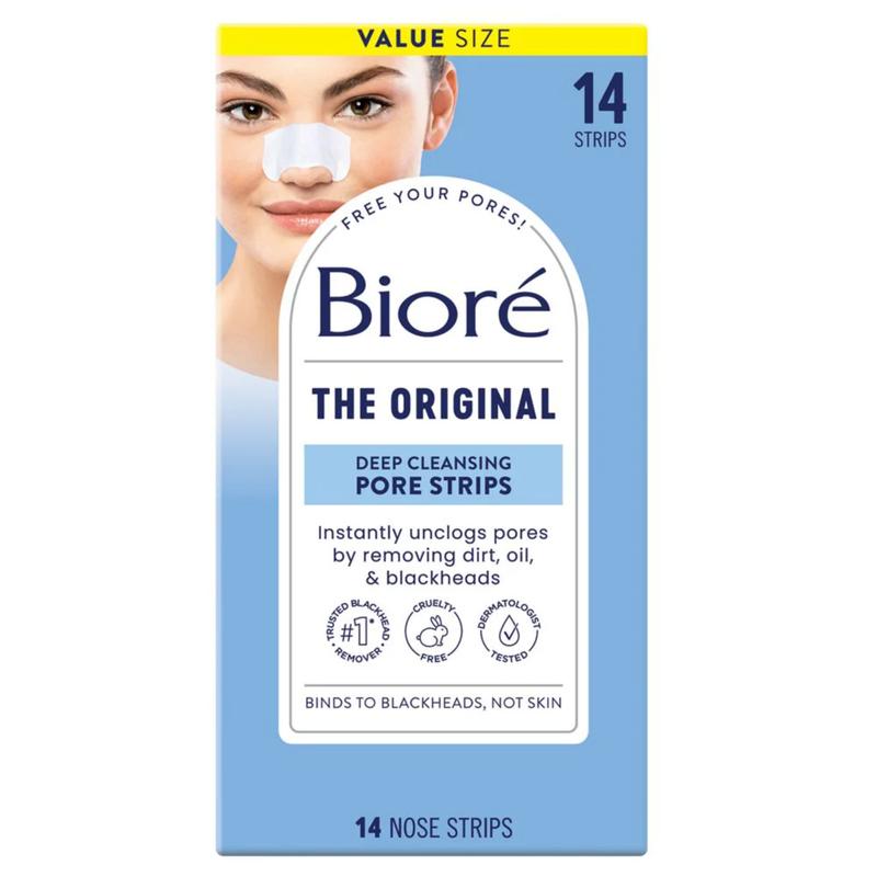 Bioré Original Deep Cleansing Pore Strips, Nose Strips for Blackhead Removal, Instant Pore Unclogging, Oil-Free, Non-Comedogenic, 14 Count