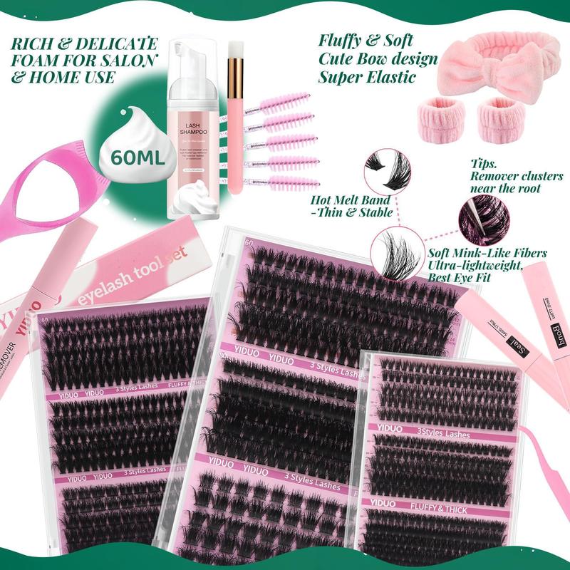 DIY Lash Kit, 1 Set Individual False Eyelashes with Lash Glue & Lash Remover & Tweezers & Brush & Headband & Wristbands, Eye Makeup Enhancement Tool for Women & Girls