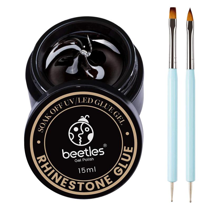 Beetles Rhinestone Glue for Nails Nail Gem Glue for Nail Art Adhesive Resin Gems Diamonds Jewelry Decoration Soak Off Led Lamp with 2 Dual Purpose Brush Pen Gift for Girls