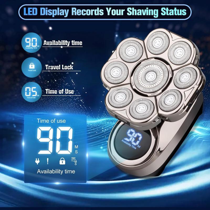 9D  Shavers for Bald Men, Upgraded 6-in-1 Mens  Kit, Detachable Bald  Shavers for Men, Wet Dry LED Display, Travel Lock Electric Razor for Men with Type-C Charge