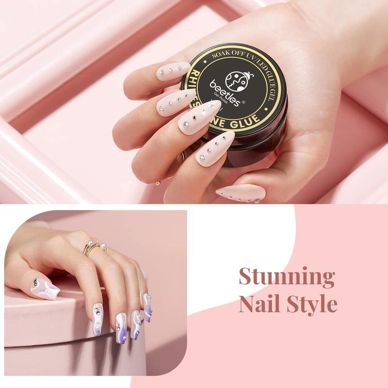 Beetles Rhinestone Glue for Nails Nail Gem Glue for Nail Art Adhesive Resin Gems Diamonds Jewelry Decoration Soak Off Led Lamp with 2 Dual Purpose Brush Pen Gift for Girls