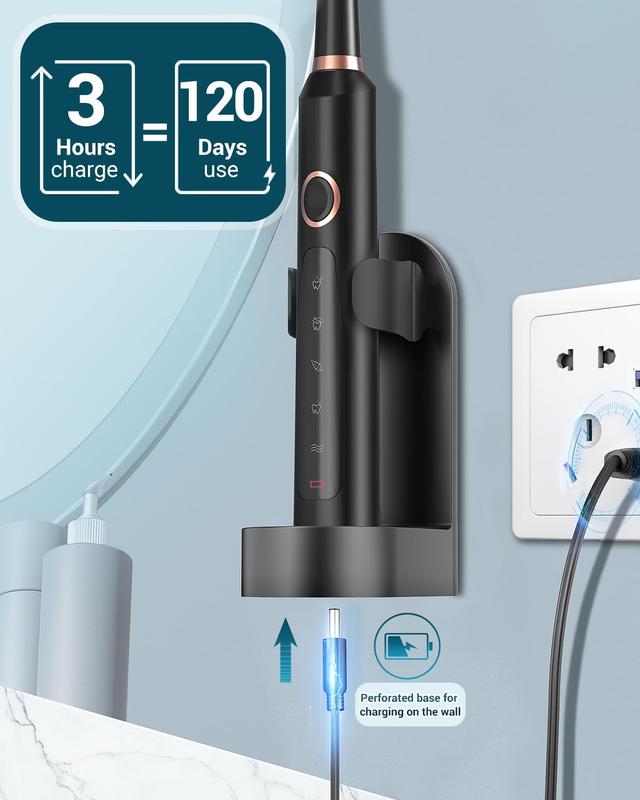 RTAUYS M5 Sonic Electric Toothbrush for Adults - Rechargeable Electric Toothbrushes with 8 Brush Heads & Holder, Travel Case, Power Electric Toothbrush with Holder，3 Hours Charge for 120 Days