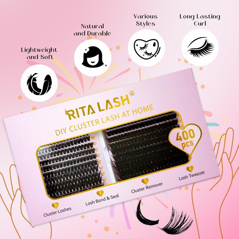 Mixed Length D Curl Cluster False Eyelashes with Lash Bond & Seal & Remover & Tweezers, 1 Box DIY Eyelash Extension Kit, Summer Makeup, Christmas Gift