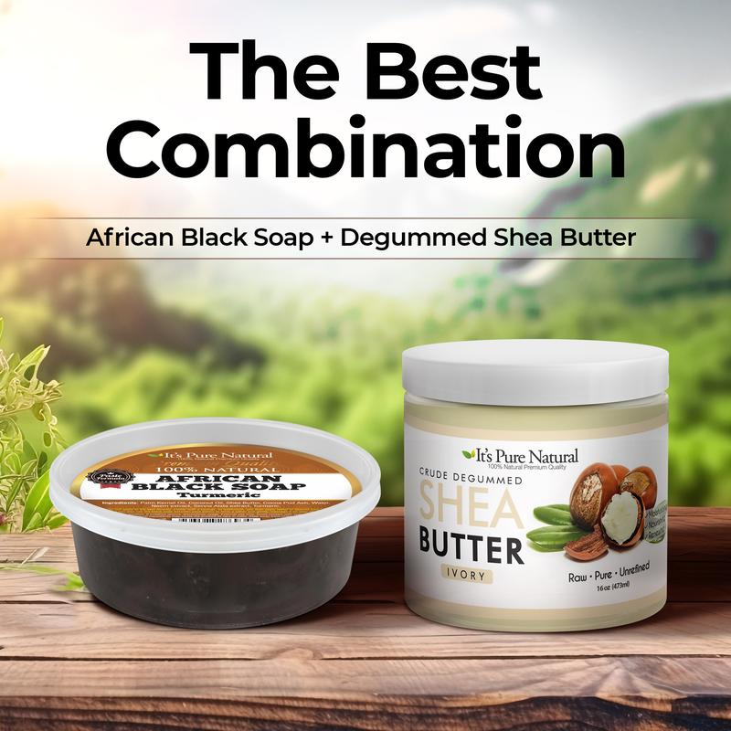 It's Pure Natural African Black Chunk Soap 8oz with Extra Rich Shea Butter Raw Soap for Face & Body Body Care Body Wash