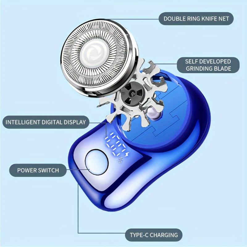 Compact Mini Electric Shaver - Electric Razor with Efficient Dual Ring Blade Net, Intelligent Digital Display, Detachable Blade Head, Easy Cleaning, Type-C High-Speed Charging, Worry-Free Travel, and Portable Design Beard shaver