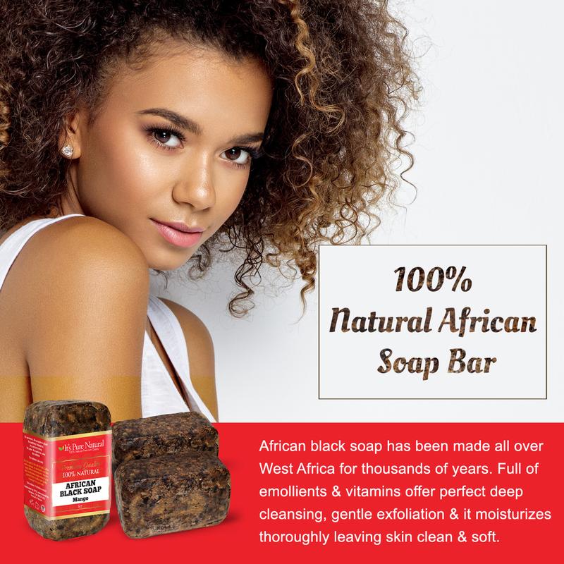 It's Pure Natural African Black Soap Bars Mango (Pack of 3) Organic Raw Soap for Face & Body [Made in Ghana] Body Care Body Wash