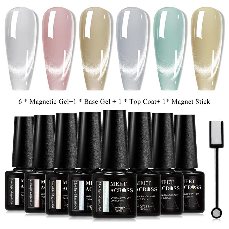 Magnetic Gel Nail Polish Set with Base Gel & Top Coat, 9 Counts set Shiny Aurora Cat Eye Effect Magnetic Gel, for Nail Art Enthusiasts and Beginners, Christmas Gift