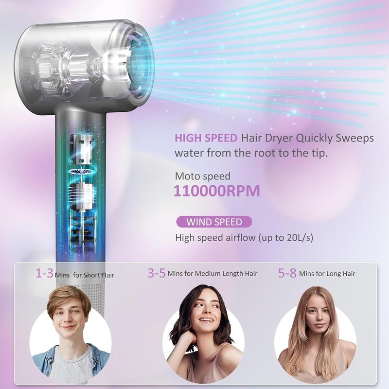 KFJ High-speed Hair Dryer ,2 in 1 Hair Dryer Brush, Hair Styling Tool for Women, Professional Hair Styling Tools for Home & Salon Use,110000 RPM Brushless Motor for Fast Drying, 1400W Low Noise Thermo-Control Hair Dryer with Magnetic Nozzle