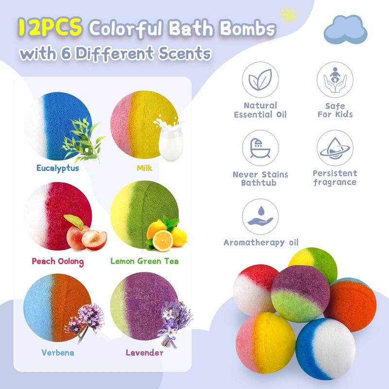 Bath Bombs for Kids, 12pcs Bath Bombs with Surprise Crystal Toys Inside, Handmade  and Organic Bubble Bath Fizzies, Birthday Easter Gift for Girls and Boys