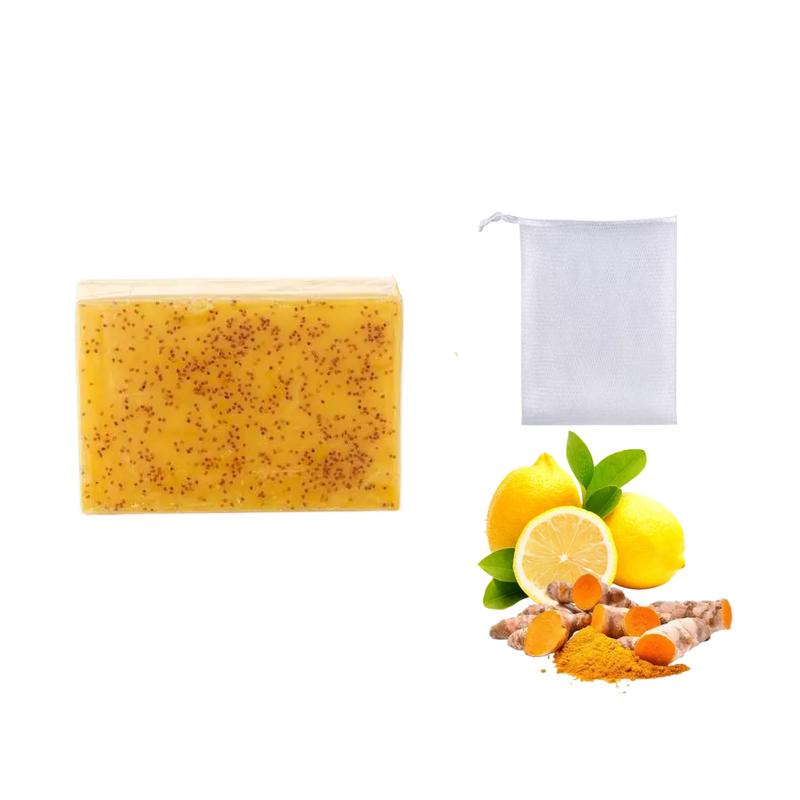 Turmeric & Kojic Acid Soap – Natural Skin Care with Lemon for Flawless Body Wash & Facial Cleanser, Repairs Skin, Enhances Comfort & Even Tone – Includes Soap Saver Bag