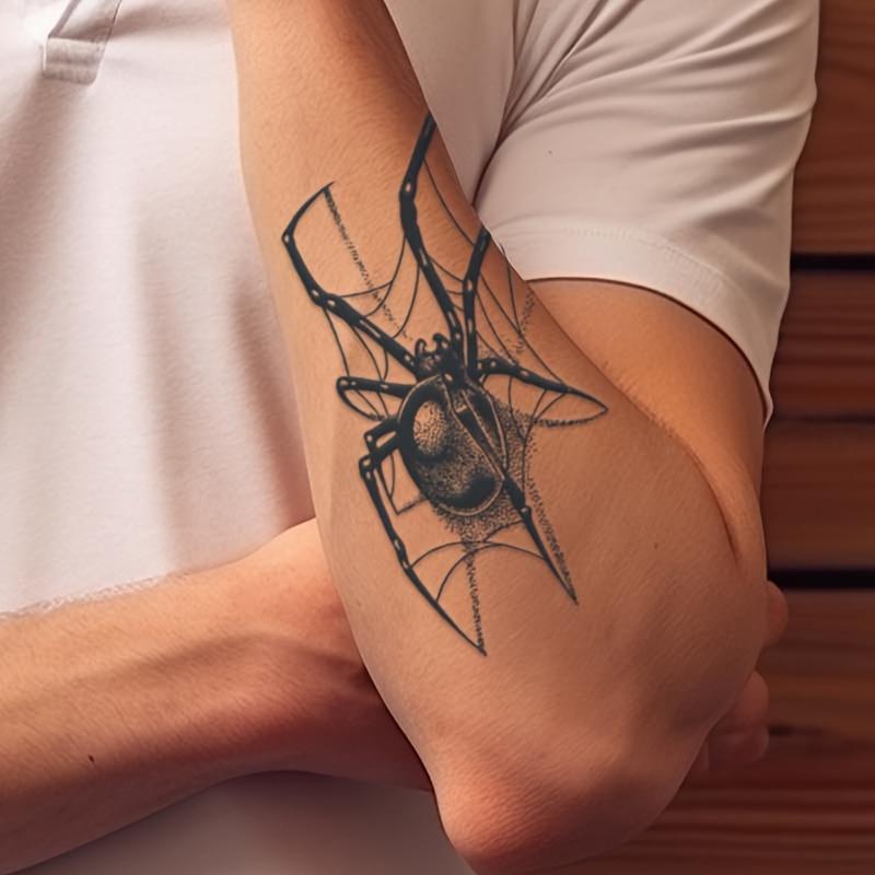 Dark Style Spider Long-Lasting Waterproof Tattoo Stickers, Semi-Permanent Simulation Non-Reflective Temporary Tattoo Stickers for Men Arm Neck Fake Tattoo