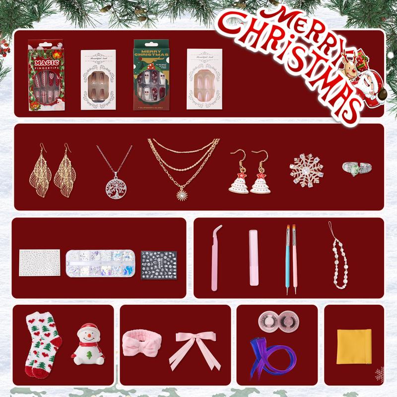 [Cyber Monday] Advent Calendar 2024-2025, 24 Pieces Beauty Fashion makeup and Jewelry Countdown Gifts Holiday,  Surprise Gift Set Christmas Decor Christmas Gifts for Women,for Christmas Deals surprises nail art false eyelashes necklaces earrings Cosmetic