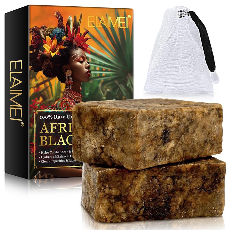 African Black Soap, 2 Counts Deep Cleansing Soap, Plant Extract Face and Body Soap, Body Wash & Care Product for Women & Men