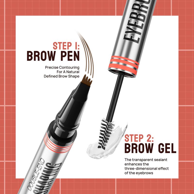 Eyebrow Pencil and Eyebrow Gel 2 in 1,4 Tip Head eyebrow pencil,1.5ml Gel,Easy and Convennient to use,Natural Look Brow,Beauty,All-in-One Brow Tool,Waterproof and sweatproof, Cosmetic